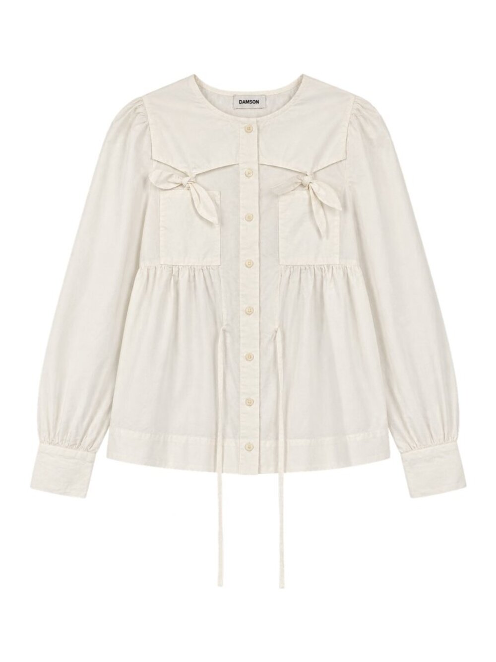 Damson Madder Lettie White Bow Blouse Organic Cotton Peplum US 2 UK 6